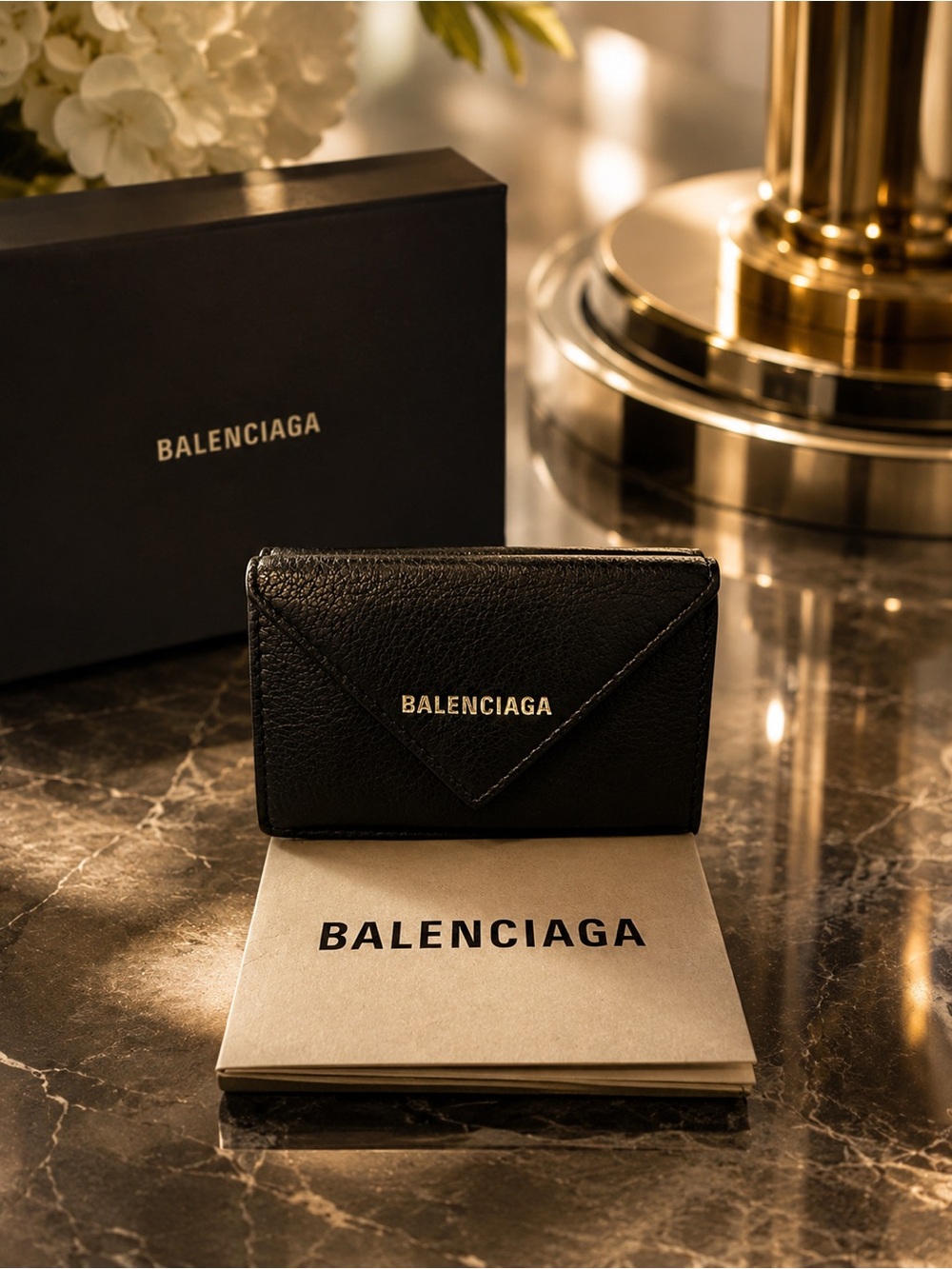 Authentic Balenciaga Black Leather Envelope Wallet Card Holder